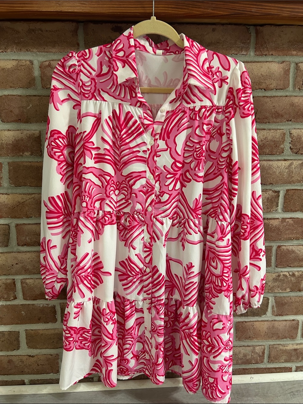 SHEIN White Dress with Bright Pink Floral Print